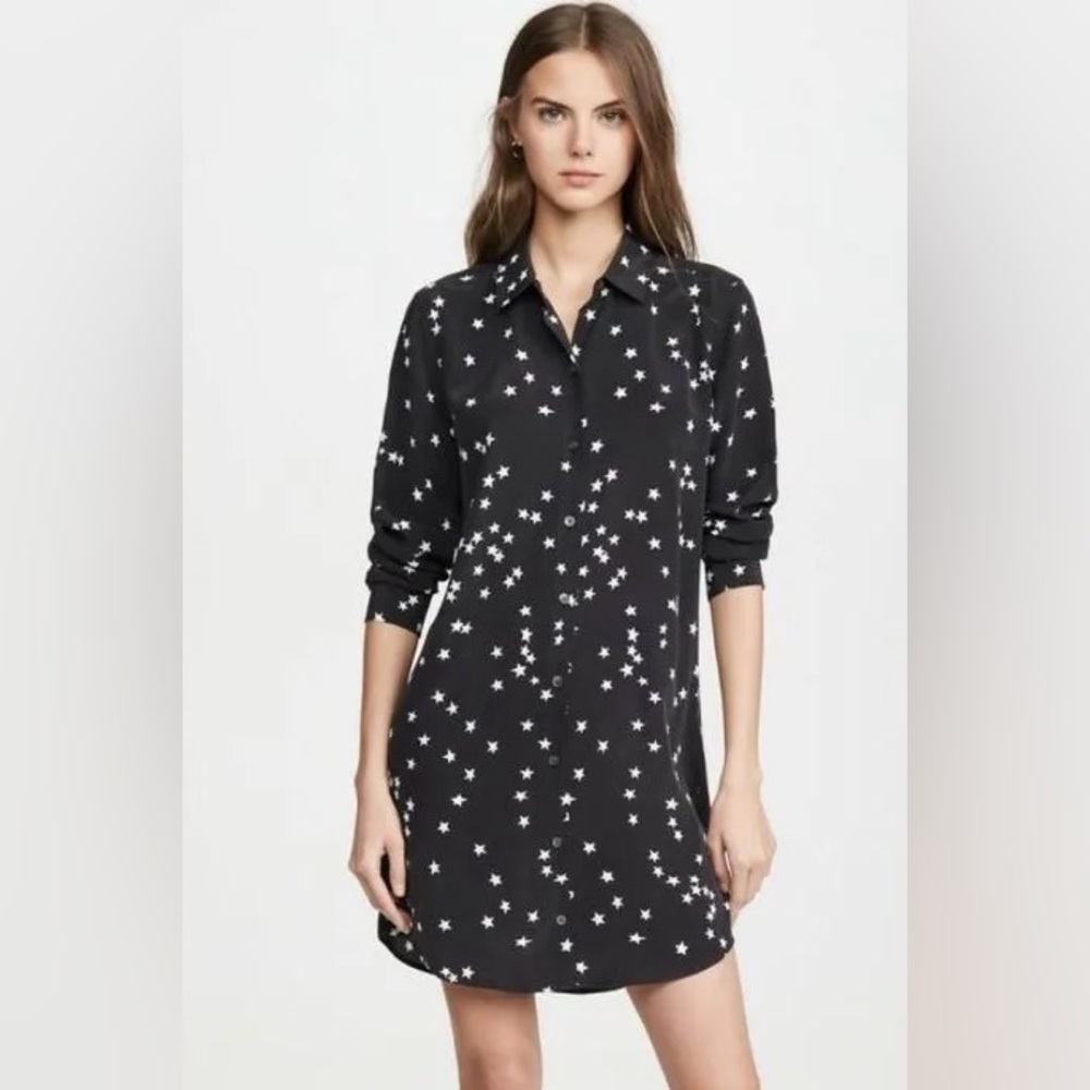 NWT Equipment Femme Essential Shirt Dress Black Star Silk workwear office XXL